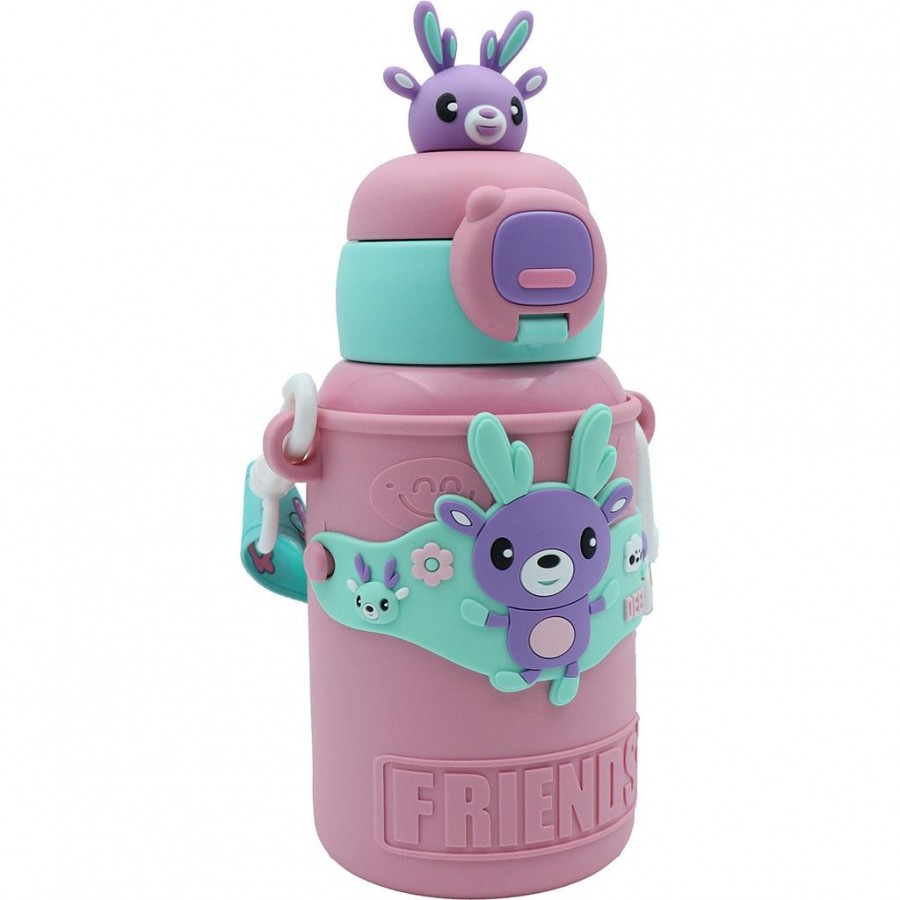 Must Παγούρι Θερμός Ανοξείδωτο Ελαφάκι 500 ml με θήκη και καλαμάκι (587462)