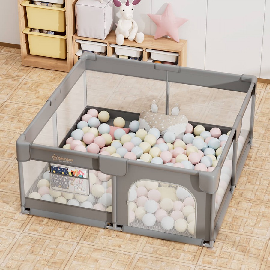 Bebestars Πάρκο για μωρά ορθογώνιο 150×150 Playzen Grey (880-100)