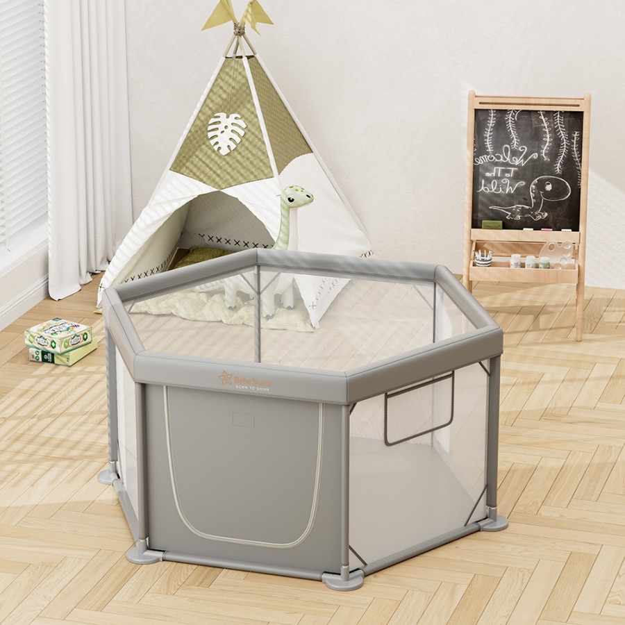 BebeStars Πάρκο Πολύγωνο με Στρώμα  Neestilo Γκρι (889-100)