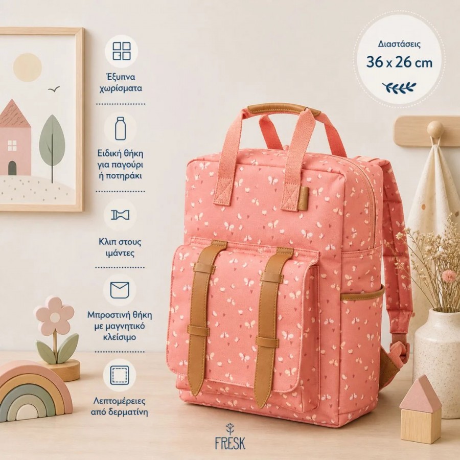Fresk: Backpack 36x26cm Butterfly (FR-FB940-18) Fresk: Backpack 36x26cm Butterfly (FR-FB940-18)