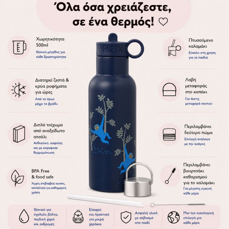Fresk: Θερμός από ανοξείδωτο ατσάλι 500ml - Monkey (FR-FD320-27) Fresk: Θερμός από ανοξείδωτο ατσάλι 500ml - Monkey (FR-FD320-27)
