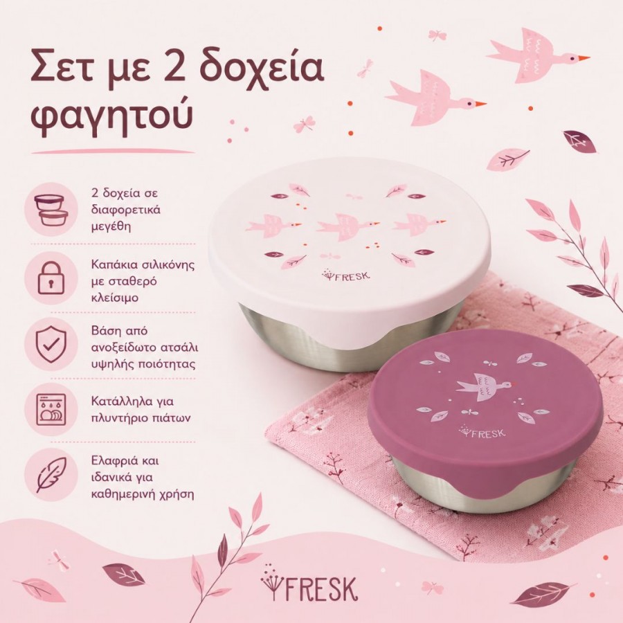 Fresk: Σετ 2 Δοχεία Φαγητού με καπάκι σιλικόνης: Swallow (FR-FD660-15) Fresk: Σετ 2 Δοχεία Φαγητού με καπάκι σιλικόνης: Swallow (FR-FD660-15)