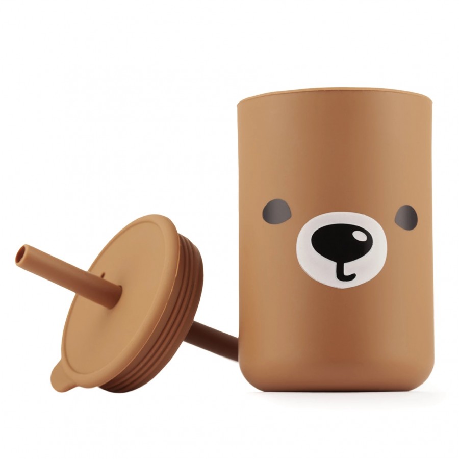 Kidnort Ποτήρι Σιλικόνης Retter με Καλαμάκι 200ml Brown (KNSIL000007)