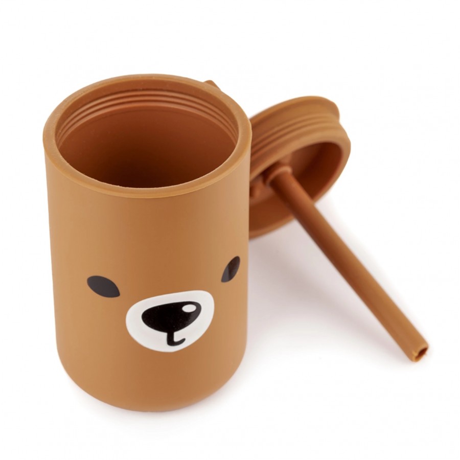 Kidnort Ποτήρι Σιλικόνης Retter με Καλαμάκι 200ml Brown (KNSIL000007)