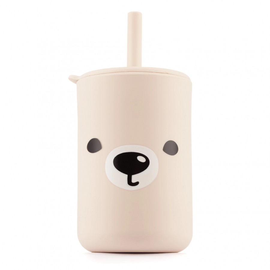 Kidnort Ποτήρι Σιλικόνης Retter με Καλαμάκι 200ml Beige (KNSIL000008)