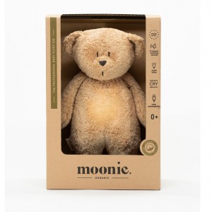 Moonie Επαναφορτιζόμενο βοήθημα ύπνου με ηχογράφηση & αισθητήρα κλάματος – Οργανικό βαμβάκι Cappuccino (M-MCA2)