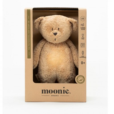 Moonie Επαναφορτιζόμενο βοήθημα ύπνου με ηχογράφηση & αισθητήρα κλάματος – Οργανικό βαμβάκι Cappuccino (M-MCA2)