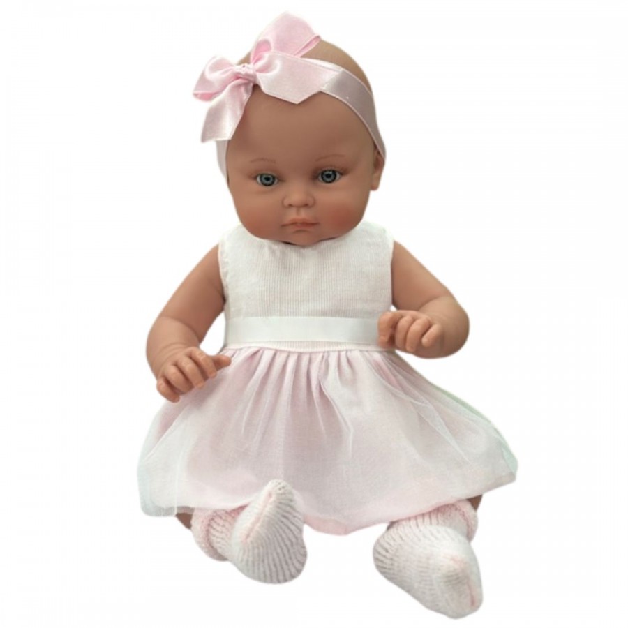 Magic baby Παιδική κούκλα μωρό "Alicia με λευκό φόρεμα και μεγάλο ροζ φιόγκο"-45εκ. (MB46720)