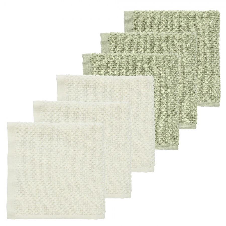 Meyco 6 Λαβέτες Πετσετάκια Popcorn Natural/Soft olive (30x30cm)  (MEY-167.205.CM.02.M6)