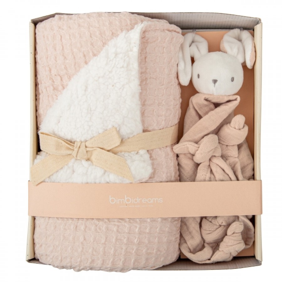 Bimbidreams Σετ Δώρου Κουβέρτα Αγκαλιάς Bamboo με Πλεκτό Κουνελάκι Ροζ 75x90εκ. (MWD000RE)