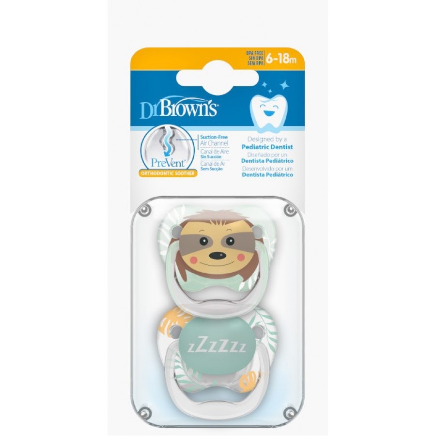Dr. Brown's PreVent Ορθοδοντική Πιπίλα Σιλικόνης Αρκουδάκι & Zzzz Πράσινο (6-18m) 2τμχ (PV 22014)