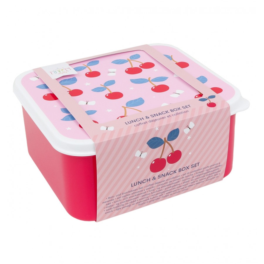 A little lovely company Σετ 4 δοχεία φαγητού Lunch & Snack Box Cherries (SBSECH82)