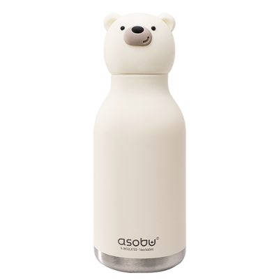 Asobu Μπουκάλι Παιδικό Παγούρι Θερμός Σιλικόνης με Καλαμάκι Non Spill 460ml Bestie White Bear (SBV44-WHITE BEAR)