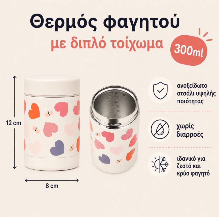 A little lovely company: Θερμός φαγητού από ανοξείδωτο ατσάλι 300ml Hearts (SSFJHE05) A little lovely company: Θερμός φαγητού από ανοξείδωτο ατσάλι 300ml Hearts (SSFJHE05)