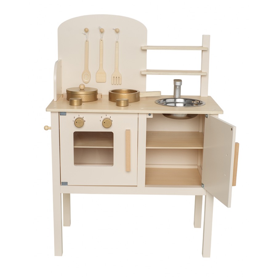 Jabadabado: Ξύλινη παιδική κουζίνα με κατσαρολικά Cream (JB-W7251)