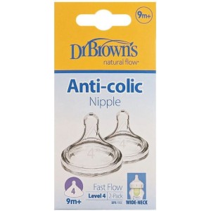 Dr Brown's Θηλές Σιλικόνης Για Μπιμπερό Επιπέδου 4 (9m+) Με Φαρδύ Λαιμό (WN4201)