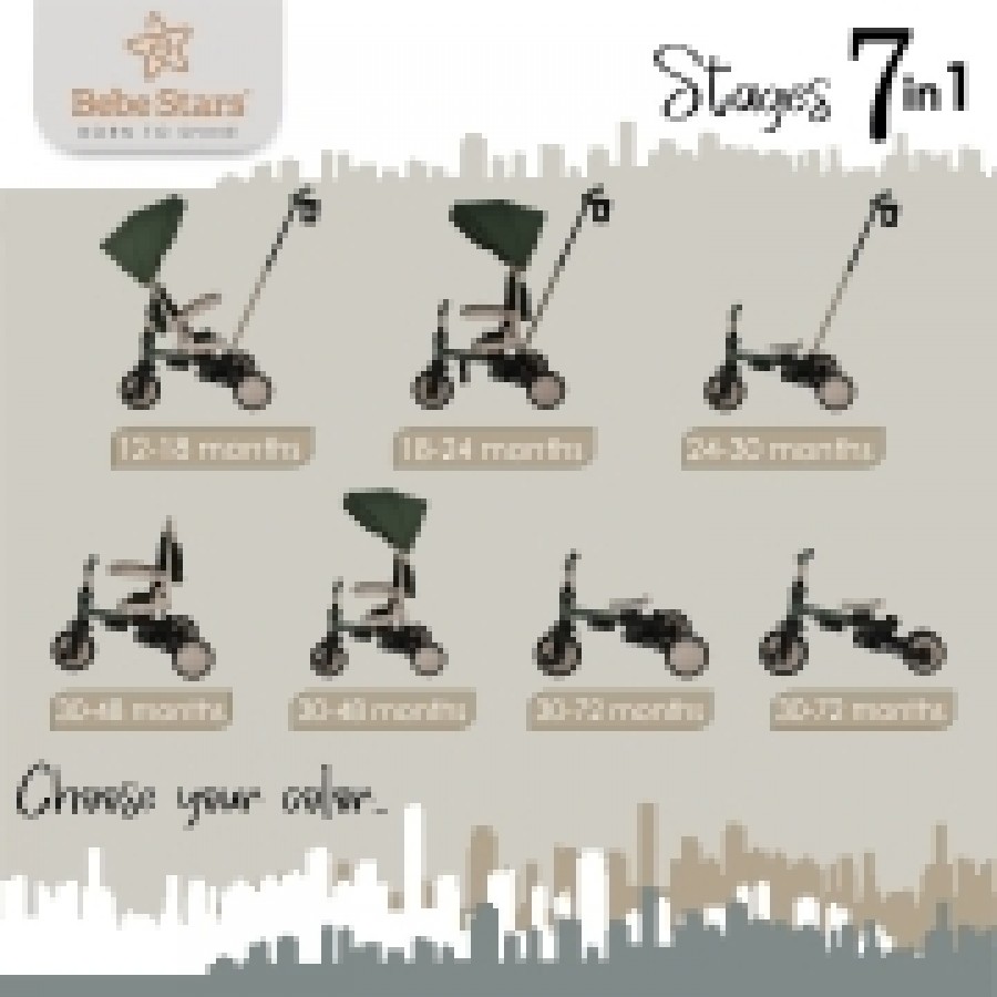 Bebestars Ποδηλατάκι τρίκυκλο Urban Chaki 7in1 (822-179)