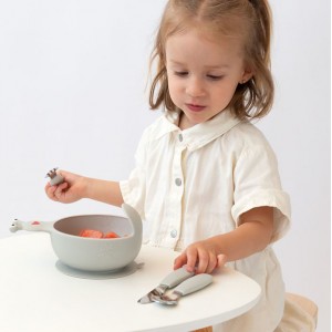 Kiokids Ανοξείδωτα Μαχαροπίρουνα με Λαβή Σιλικόνης Γκρι 6+Μ. Σετ 3τμχ. (4165)