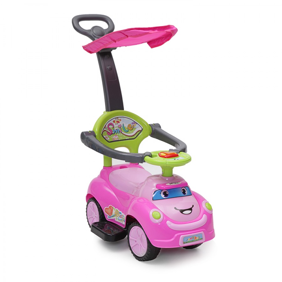 Moni Περπατούρα Αυτοκινητάκι Με Λαβή Γονέα Smile Ροζ (3800146241407)