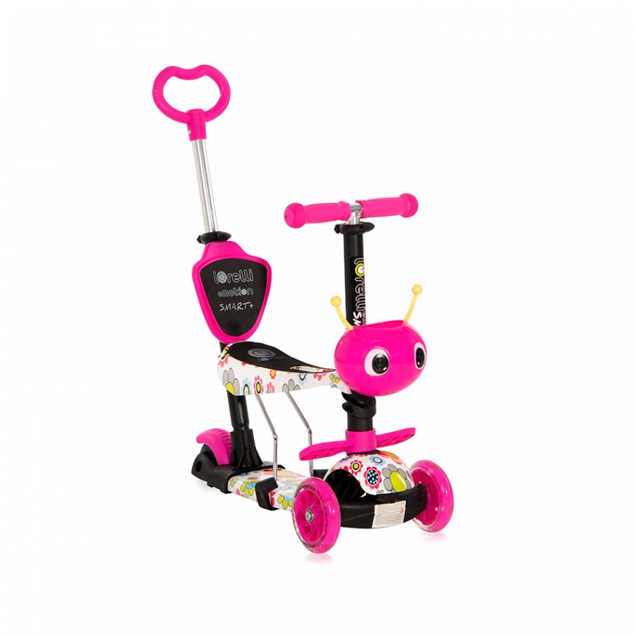 Lorelli Bertoni Scooter Smart Plus Pink Flowers Με χειρολαβή Γονέα (10390030016)