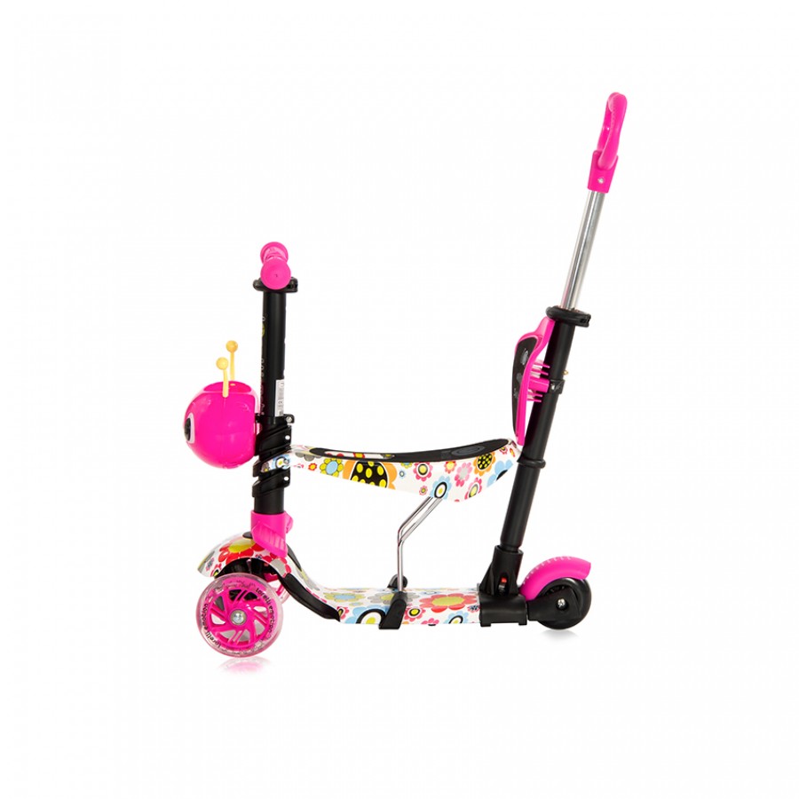 Lorelli Bertoni Scooter Smart Plus Pink Flowers Με χειρολαβή Γονέα (10390030016)