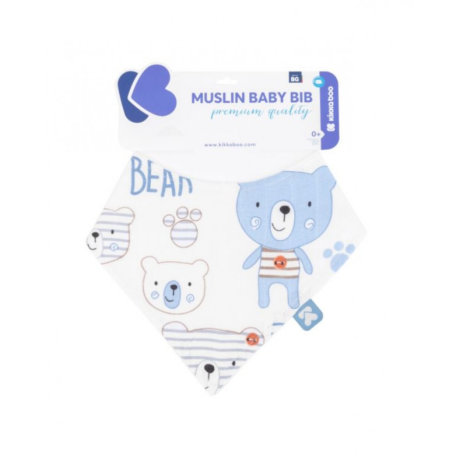 Kikkaboo Σαλιάρα Μπαντάνα από Μουσελίνα Bear Blue (41103040029)