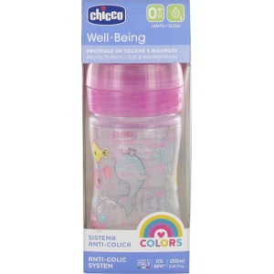 Chicco Well Being, Πλαστικό Μπιμπερό Θηλή Σιλικόνης 0m+ Ροζ 150ml (A60-28611-10)