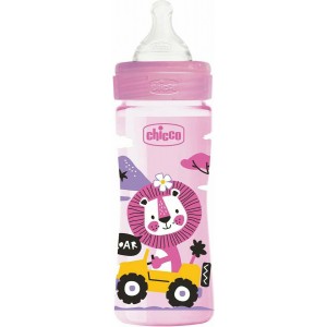 Chicco Μπιμπερό Well Being Πλαστικό Lion Pink 250ml (A60-28623-10) Chicco Μπιμπερό Well Being Πλαστικό Lion Pink 250ml (A60-28623-10)