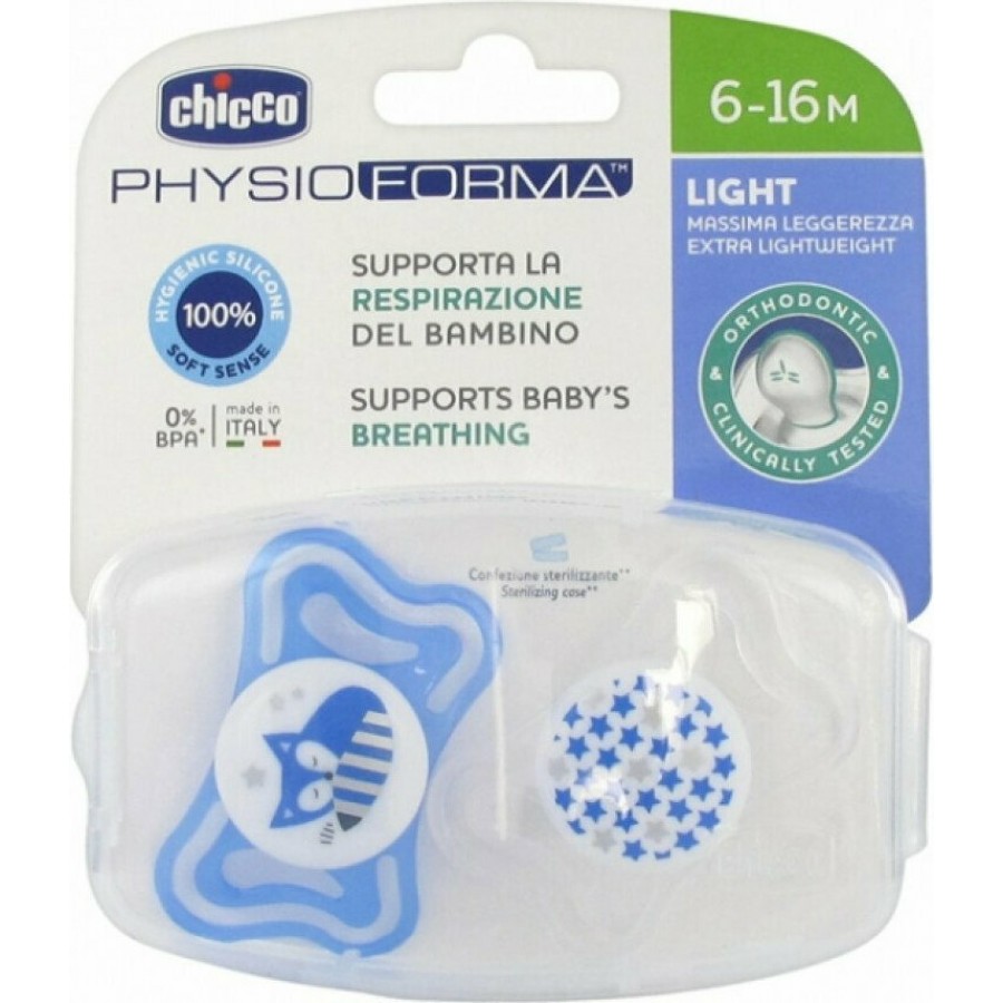 Chicco PhysioForma Light Σιλικόνης Blue/White Fox/Stars 6-16m 2τμχ (C20-71033-21)