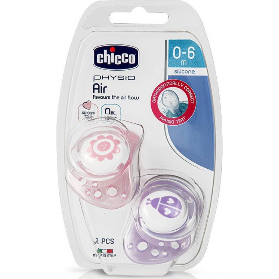 Chicco Physio Air Ορθοδοντική Σιλικόνης Ροζ 0-6m 2τμχ (C20-75030-11)