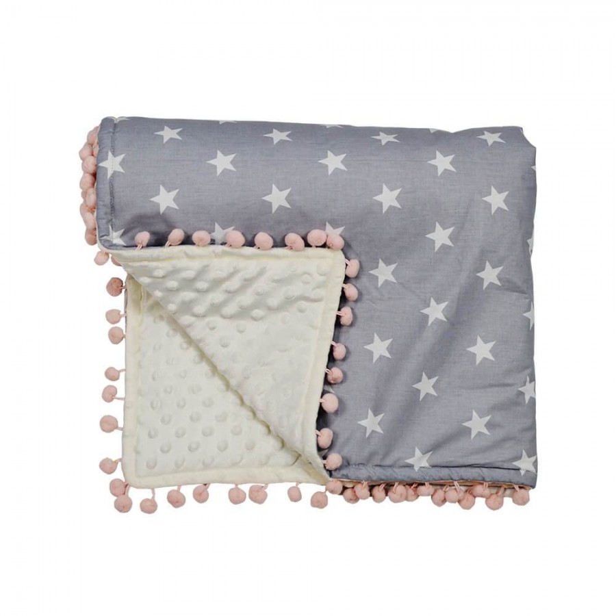 Βρεφική Κουβέρτα Fleece Bebestars 90x90cm Stars με Pom-Pom (3073)