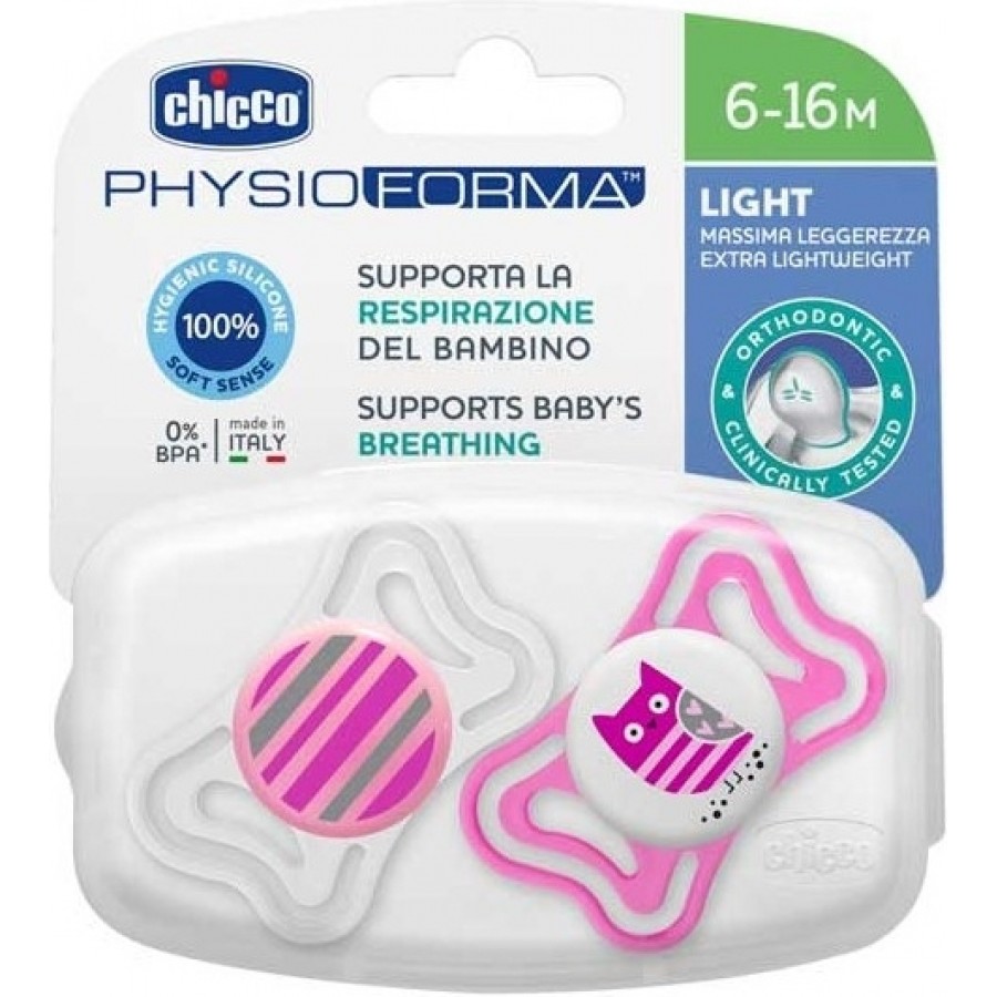 Chicco PhysioForma Light Σιλικόνης Pink/White Owl/Lines 6-16m 2τμχ (C20-71033-11)