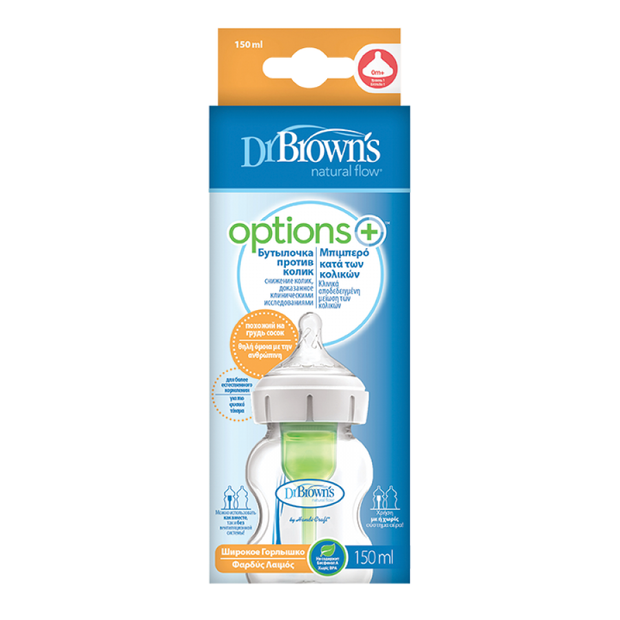 Dr Brown's Πλαστικό Μπιμπερό Με Φαρδύ Λαιμό Options - 150ml (WB51600)